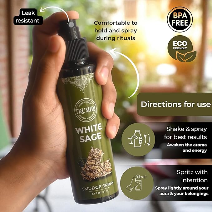 White Sage Spray for Spiritual Cleansing Negative Energy and Protection - Smudge Spray Made with Natural Non Toxic Sage Essential Oil - Salvia Blanca para Limpiar