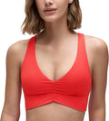 CRZ YOGA Butterluxe Ruched Longline Sports Bras for Women - V Neck Padded Yoga Tank Wide Straps Cross Back Crop Tops