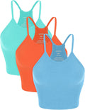 ODODOS Women's Crop 3-Pack Seamless Rib-Knit Camisole Crop Tank Tops