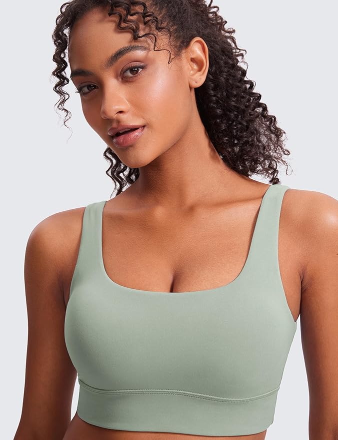 CRZ YOGA Butterluxe U Back Longline Sports Bras for Women - Scoop Neck Padded Yoga Workout Crop Top with Built in Pads