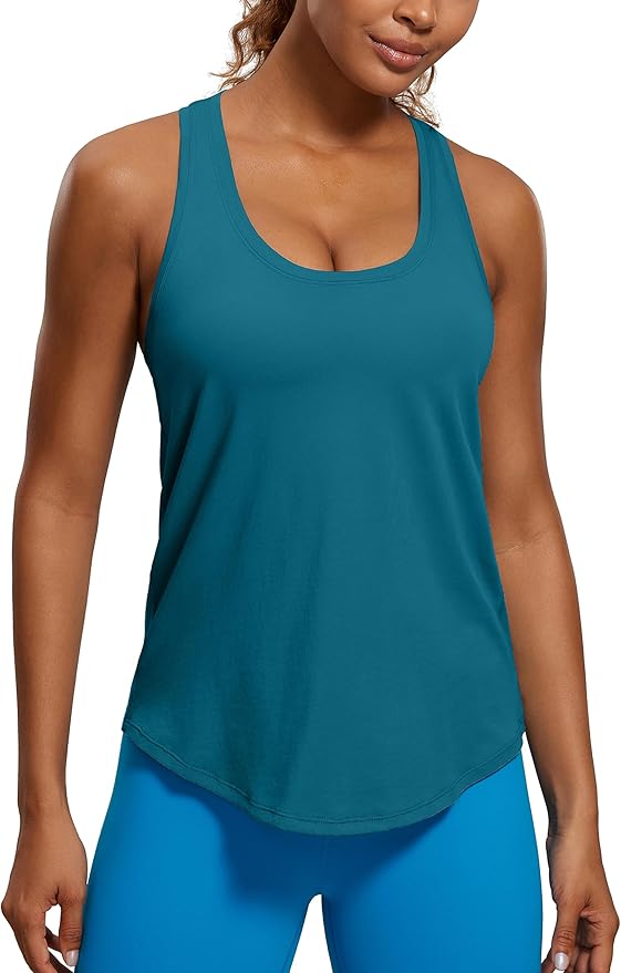 CRZ YOGA Pima Cotton Racerback Tank Tops for Women - Workout Athletic Casual Soft Scoop Neck Sleeveless Shirts