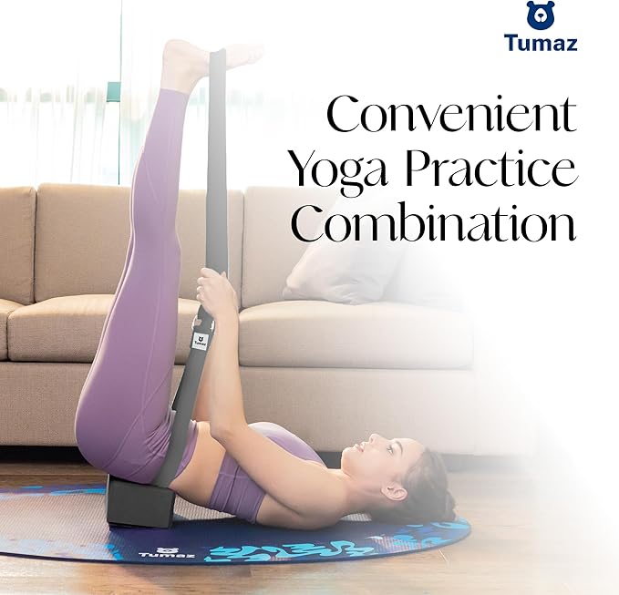 Tumaz Non-Slip Yoga Blocks 2-Pack - High Density/Lightweight EVA Foam & Natural Cork for Stability, Premium Set with E-Book Included