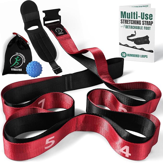 Stretch Strap with Loops Physical Therapy - Full Body Exercise Straps for Stretching with Detachable Foot - Leg & Calf Stretcher for Plantar Fasciitis, Physical Therapy, Pain Relief, and Flexibility