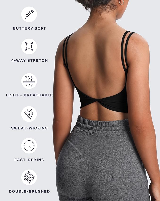 Aoxjox Women's Workout Sports Bras Fitness Yoga Crop Tank Metamorph Twist Back Cami