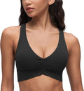 CRZ YOGA Butterluxe Ruched Longline Sports Bras for Women - V Neck Padded Yoga Tank Wide Straps Cross Back Crop Tops