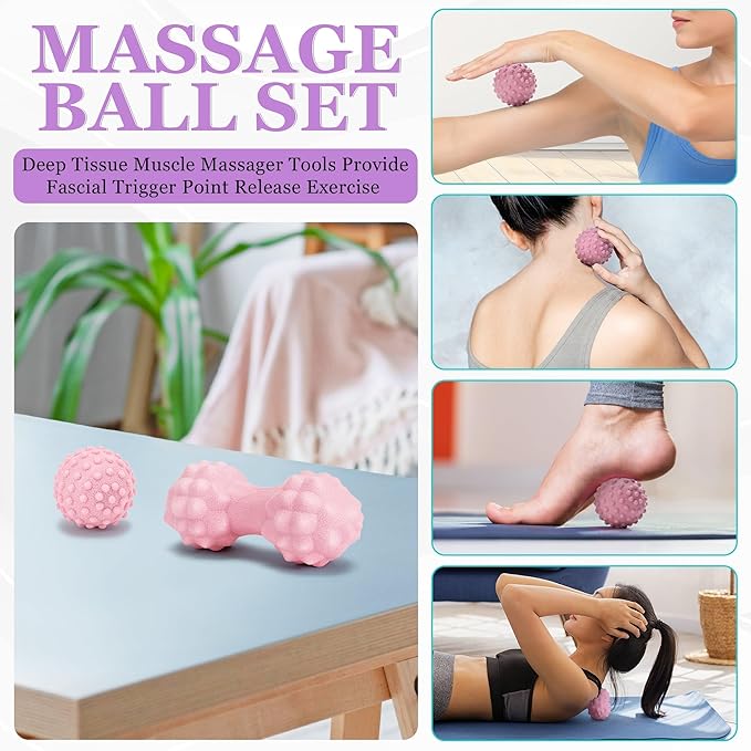 All in One Yoga Wheel Set, Soft Foam Roller Wheel for Back Pain & Stretching, Yoga Blocks 2 Pack with Strap, Trigger Point Therapy Massage Ball for Deep Tissue, Yoga Starter Kit for Beginner
