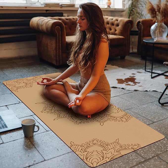 Premium Cork Yoga Mat Non Slip Thick Cork Exercise & Fitness Mat for Yoga, Pilates, & Home Workouts(72" x 24" x 5mm Thick)