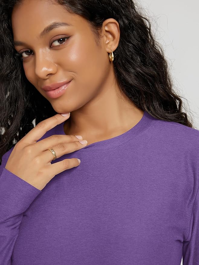 ODODOS Women's Long Sleeve Crewneck Tee - Ultra-Soft odSTRATUM Tech Performance T-Shirts UPF 50+ Daily Pullover Tops