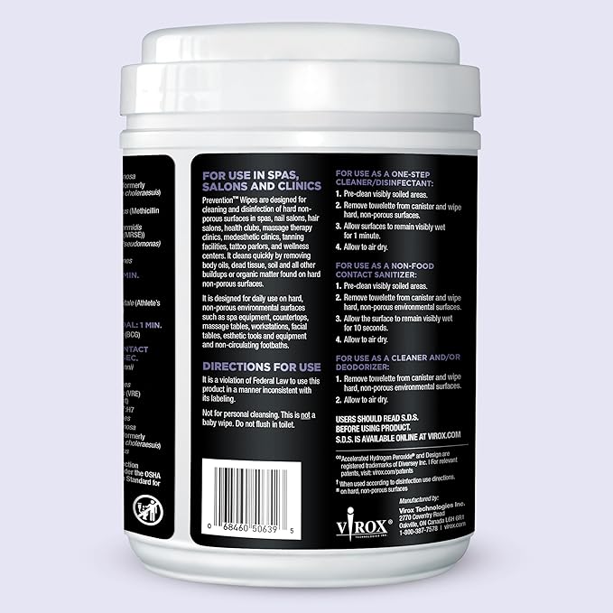 Prevention All Purpose Disinfectant Wipes – Canister of Cleaning Wipes for Salons, Spas, Wellness Centers and Yoga Studios – Hospital Grade Surface Sanitizing – 160 Count (4 Pack)