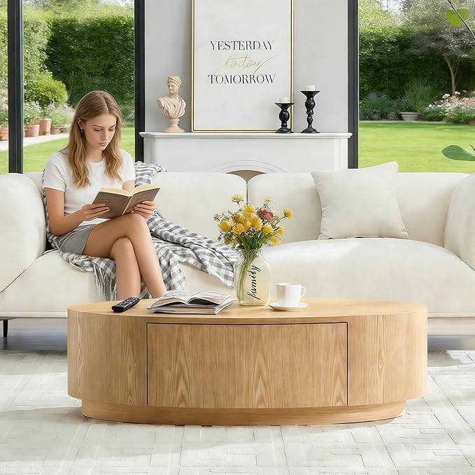 47.24” Wood Coffee Table with Storage MDF Center Table with Drawer Side Table Dinning Table for Living Room, Apartment, Office. (Natural)