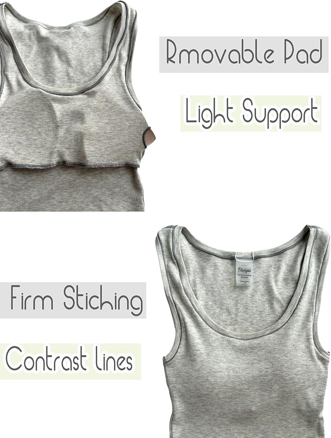 Danysu Women Rib Tank Top Padded Workout Top Square Neck Crop Tank Fitted Basic Cami Tops