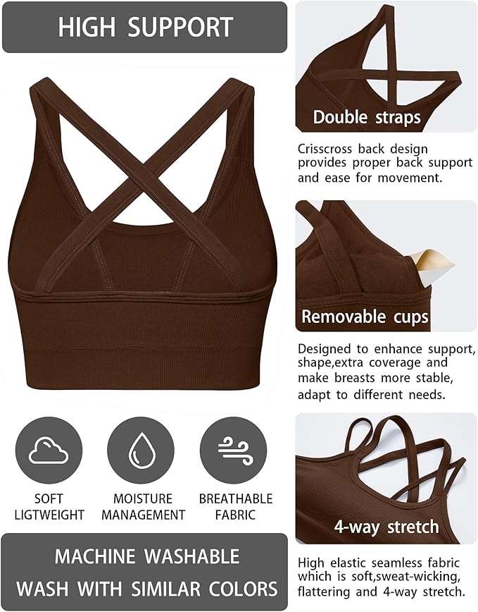 Sports Bras for Women HIigh Support, Criss-Cross Back Padded Strappy High Impact Sports Bras for Women Large Bust