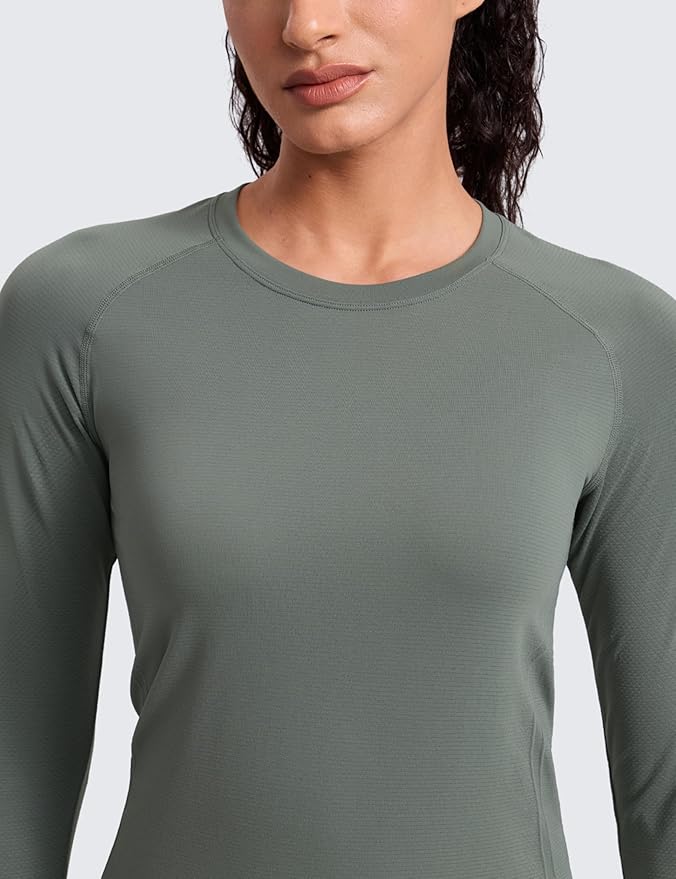 CRZ YOGA Seamless Long Sleeve Shirts for Women Waist Length - Workout Athletic Running Gym Yoga Tops Crewneck Breathable