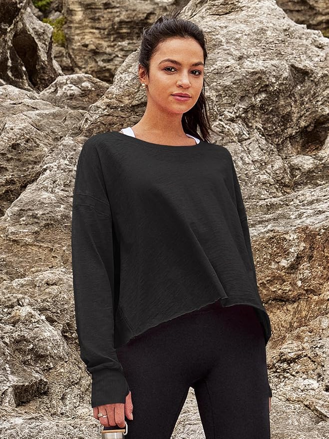 Panadila Womens Open Back Workout Top Long Sleeve Athletic Shirts Casual Crop Running Tee Y2k Yoga
