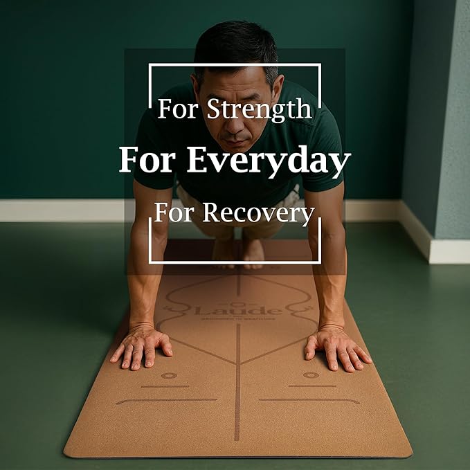 Laude Cork Yoga Mat + Ball Set – Sustainable Non Slip Yoga Mat with Strap – Thick Yoga Mat, Pilates Mat Thick & Workout Mat – Eco-Friendly Cork & Rubber Mat with Alignment Lines, Superior Grip, Sweat-Resistant & Durable 72"x26"