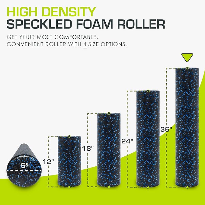 ProsourceFit High Density Foam Rollers 36 - inches long, Firm Full Body Athletic Massage Tool for Back Stretching, Yoga, Pilates, Post Workout Muscle Recuperation, Black/Blue