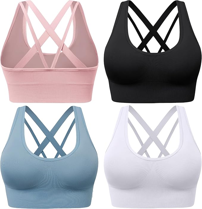 Evercute Sports Bras for Women Padded Medium Support Criss Cross Strappy Bra Seamless High Impact Yoga Exercise Athletic Bras