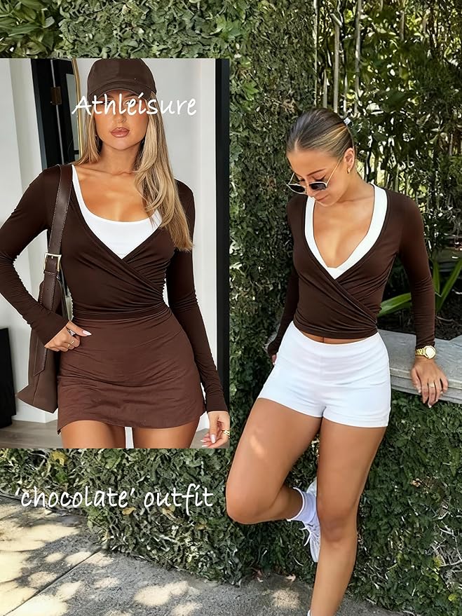 Navneet Women Long Sleeve Ballet Pilates Yoga Wrap Tie Front Tops Workout Gym Shirts Cardigan