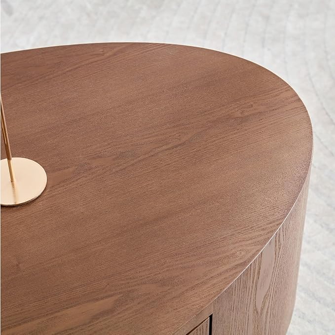 47.24" Oval Wood Coffee Table with Storage Drawer MDF Center Table Side Table for Living Room, Apartment, Office (Dark Walnut)