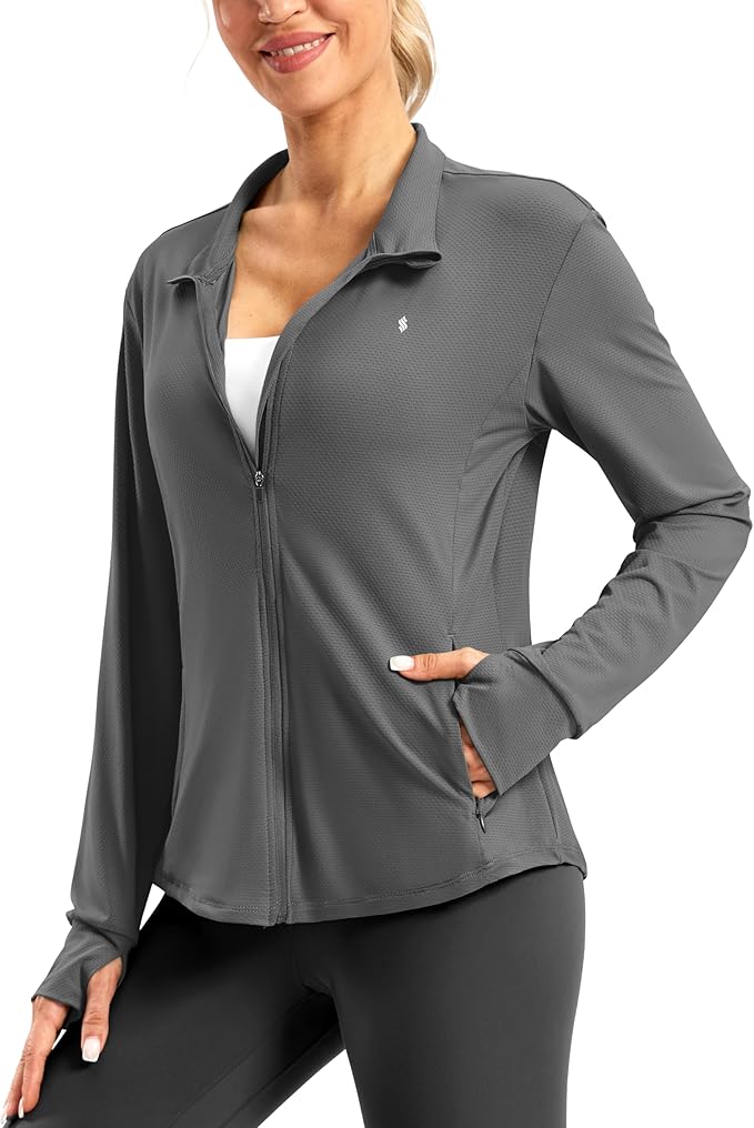 Soothfeel Women's UPF 50+ Lightweight Athletic Jackets Sun Protection Zip Up Long Sleeve Shirts Hiking Workout Outdoor Pocket