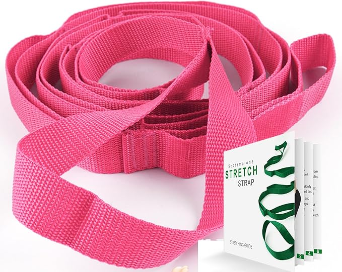 Scotamalone Stretching Strap Yoga Strap Physical Therapy for Home Workout, Exercise, Pilates and Gymnastics, 10 Loops Non-Elastic Stretch Bands with Aesthetic Packaging for Women & Men
