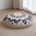 Meditation Cushion 32 Inch Round, Extra Thick Memory Foam Floor Pillow with Removable Washable Cover, Bohemian Mandala Yoga Cushion for Adults - Ideal Gift & Holiday Decor, Blue