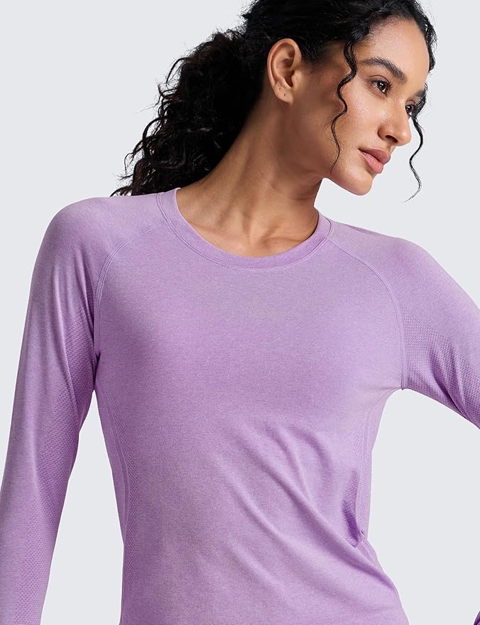 CRZ YOGA Seamless Long Sleeve Shirts for Women Waist Length - Workout Athletic Running Gym Yoga Tops Crewneck Breathable