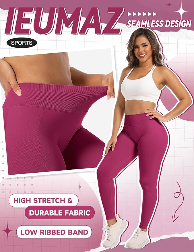 Ieumaz Scrunch Butt Lifting Leggings for Women Gym Seamless Workout Leggings Mid Low Waist Tummy Control Yoga Pants