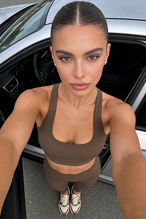 Workout Sets for Women 2 Piece Seamless High-Waisted Leggings & Cross Back Padded Sports Bra for Yoga Pilates