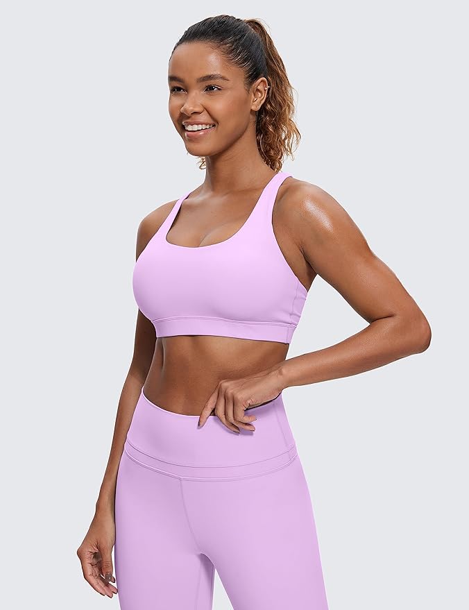 CRZ YOGA Naked Feeling Strappy Padded Sports Bras for Women - Fitness Workout Top Criss Cross Back Yoga Cami