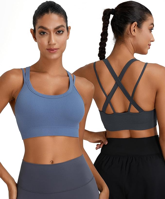 Sports Bras for Women HIigh Support, Criss-Cross Back Padded Strappy High Impact Sports Bras for Women Large Bust