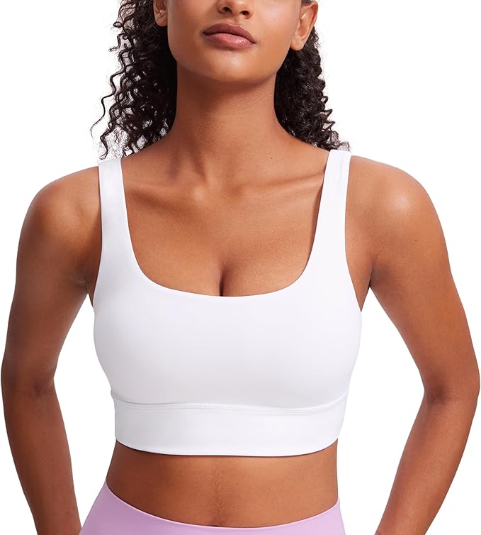 CRZ YOGA Butterluxe U Back Longline Sports Bras for Women - Scoop Neck Padded Yoga Workout Crop Top with Built in Pads