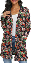 Womens Casual Lightweight with Pocketes Long Sleeve Open Front Cardigan