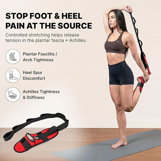 DMoose Fitness Foot & Calf Stretcher with Adjustable Padded Stretching Strap for Plantar Fasciitis, Hamstring, Heel Spurs and Achilles Tendonitis Relief - Yoga Leg Stretch Strap for Flexibility