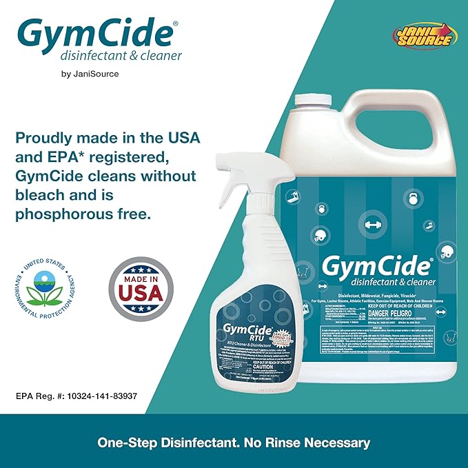 GymCide Disinfectant 1 Step Sports Equipment Concentrated Cleaner Deodorizer, Kills 99.9% of Germs and Eliminates Odors (Each)…