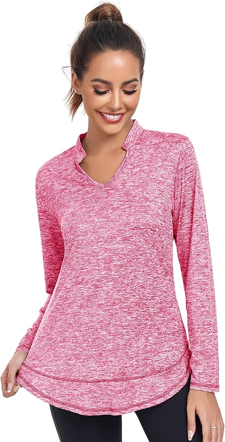 Absttith Women's Long Sleeve Workout Shirts Running Yoga Tops Athletic V Neck Sport Tee Side Split