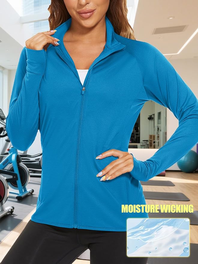 TACVASEN Women's Athletic Jackets Lightweight UV Protection Shirts Full Zip Workout Jacket UPF 50+ Long Sleeve Sun Shirt