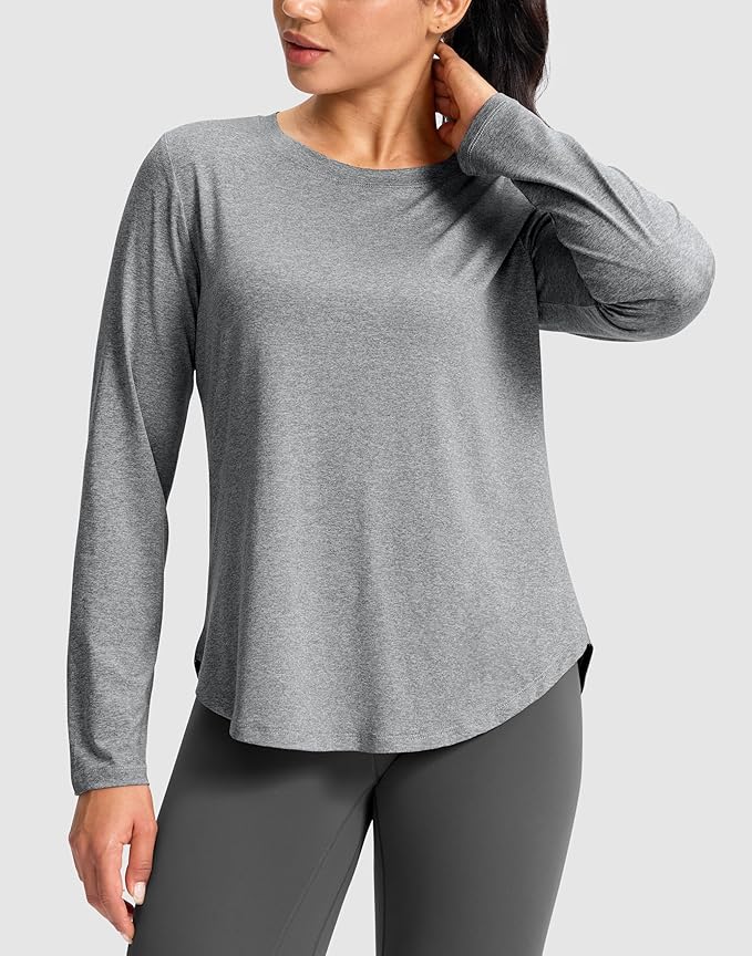 SANTINY Lightweight Long Sleeve Workout Tops for Women Breathable Gym Yoga Athletic Running Hiking Top UPF 50+ Sun Shirts