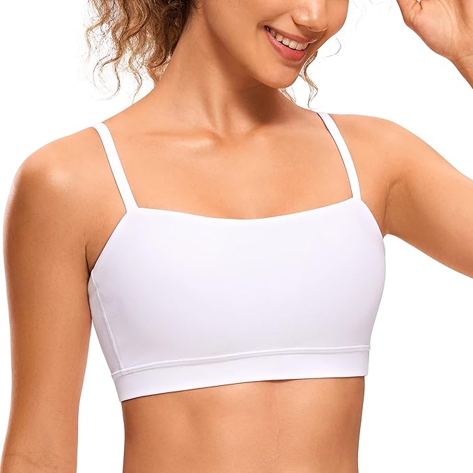 CRZ YOGA Butterluxe Womens Adjustable Spaghetti Thin Strap Sports Bra - Padded Wireless Square Neck Workout Yoga Clothes