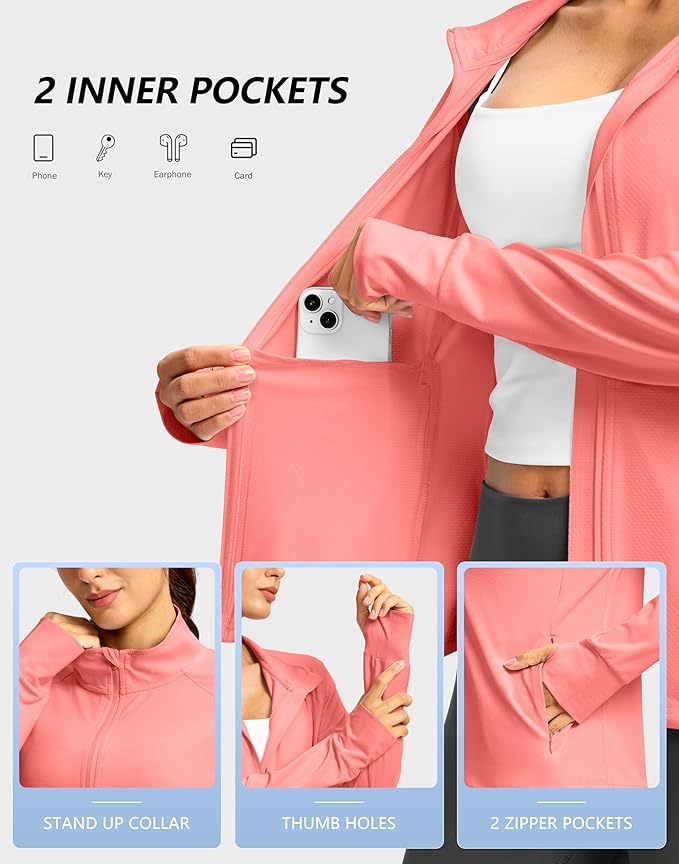 G Gradual Women's Lightweight Athletic Jacket Sun Protection UPF 50+ Zip Up 4 Pockets Long Sleeve Shirts Workout Running