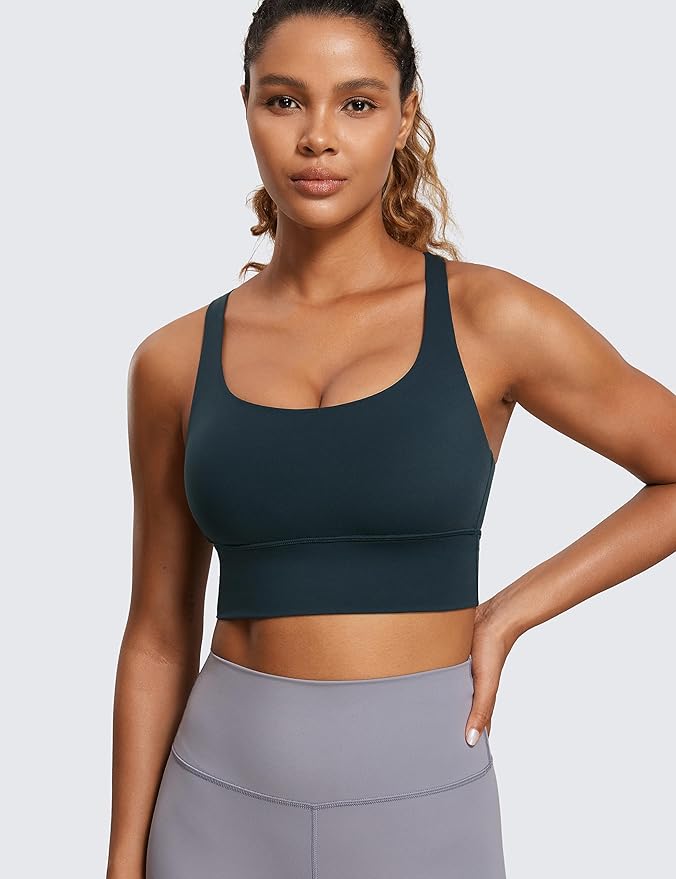 CRZ YOGA Naked Feeling Strappy Longline Sports Bras for Women - Medium Impact Criss Cross Yoga Padded Workout Crop Top