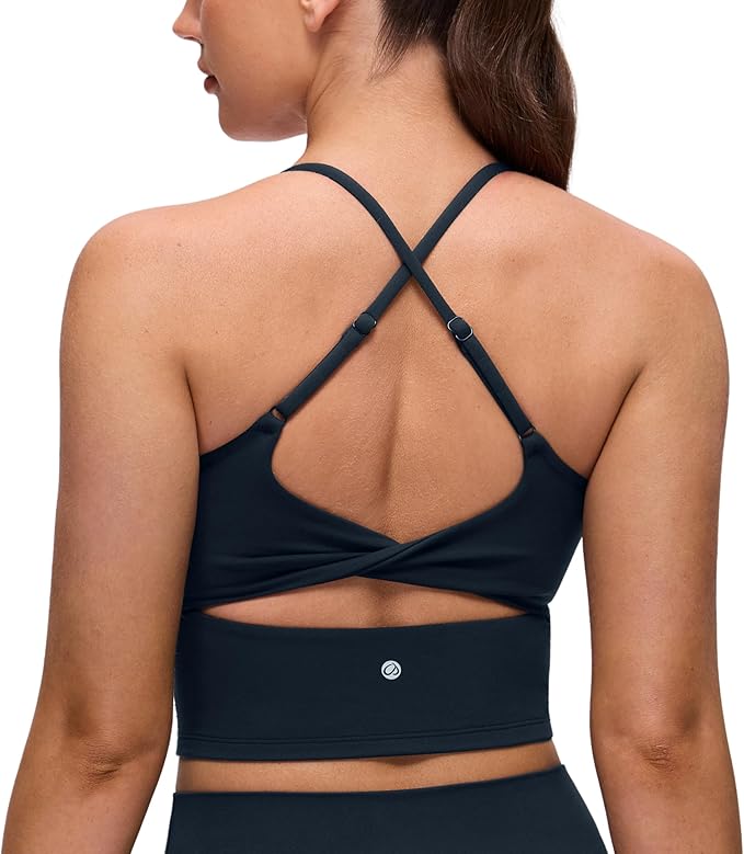 CRZ YOGA Butterluxe Twist Cross Back Crop Tank Tops for Women - Padded Adjustable Straps Yoga Longline Sports Bras