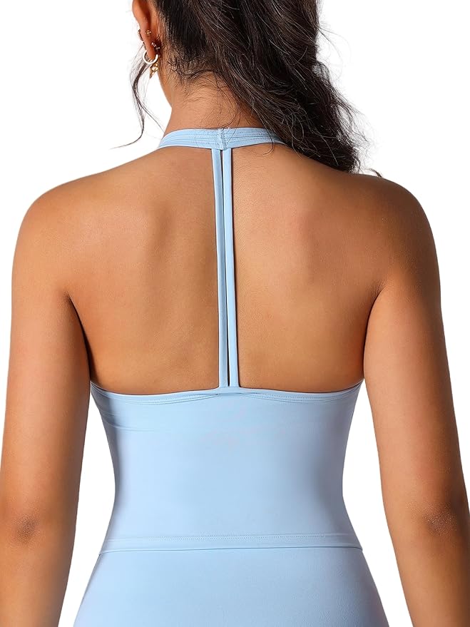 ABOCIW Womens Cross Back Workout Crop Tank with Built in Bra V Neck Longline Sports Bra Gym Shirt Yoga Pilates Top