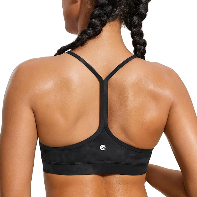 CRZ YOGA Butterluxe Y Back Sports Bras for Women - Padded Racerback Low Impact Spaghetti Thin Strap Workout Yoga Top