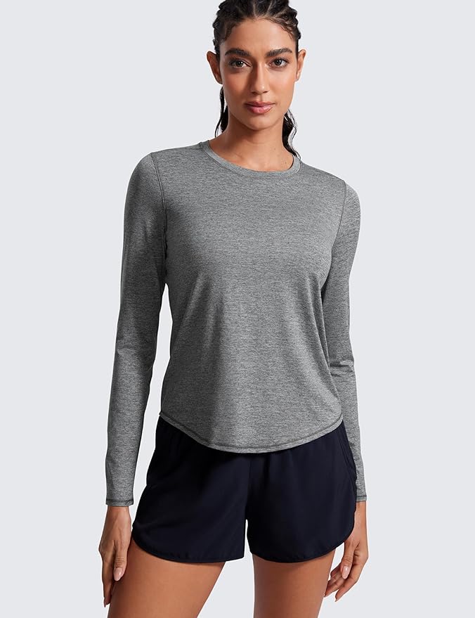 CRZ YOGA Lightweight Workout Long Sleeve Shirts for Women - Gym Running Fall Athletic Training T-Shirts High Neck Tops