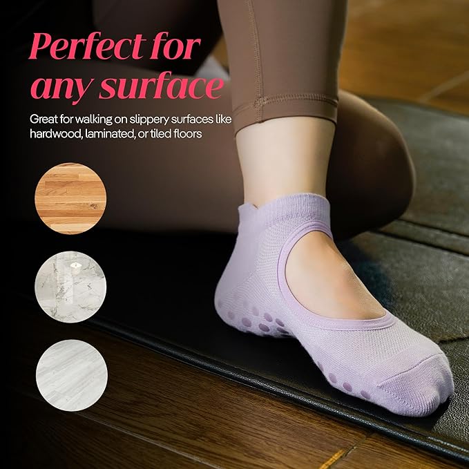 CoolMate Pilates Socks with Grips for Women, Yoga Socks, Crew Non Slip Women for Barre, Pilates Gifts for Women