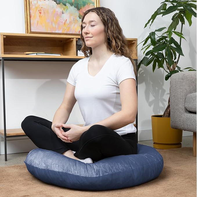 Cheer Collection Extra Large Floor Pillow, 32" Round Meditation Cushion, Oversized Yoga Pillow & Floor Cushions for Adults, Floor Pillows for Sitting, Meditation, and Seat Cushion - Navy Blue