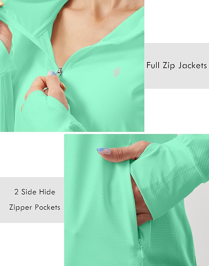 Soothfeel Women's UPF 50+ Sun Protection Hoodie Jacket Lightweight Long Sleeve Sun Shirt for Women with Pocket Hiking Outdoor