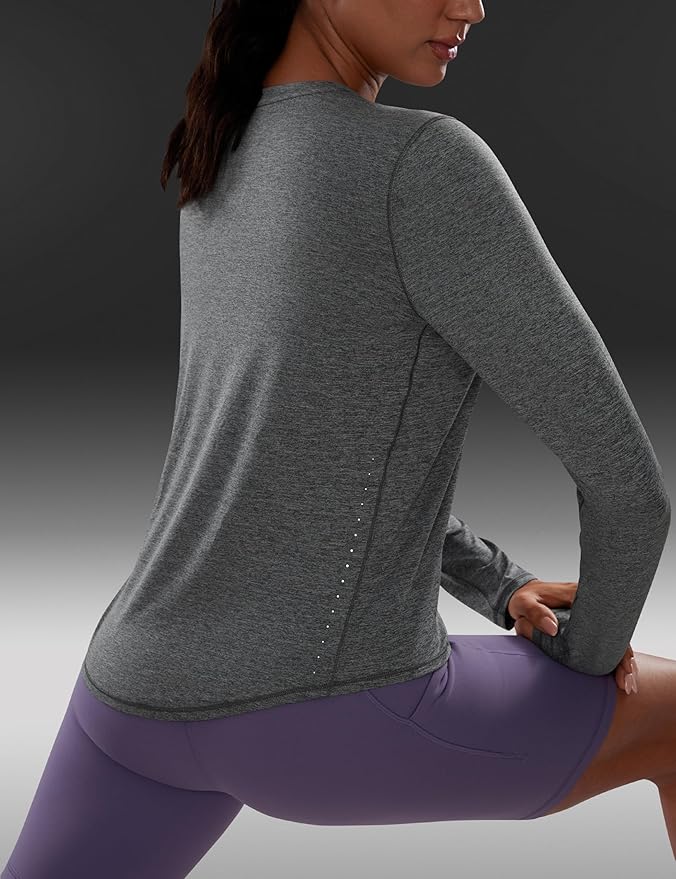 CRZ YOGA Lightweight Workout Long Sleeve Shirts for Women - Gym Running Fall Athletic Training T-Shirts High Neck Tops
