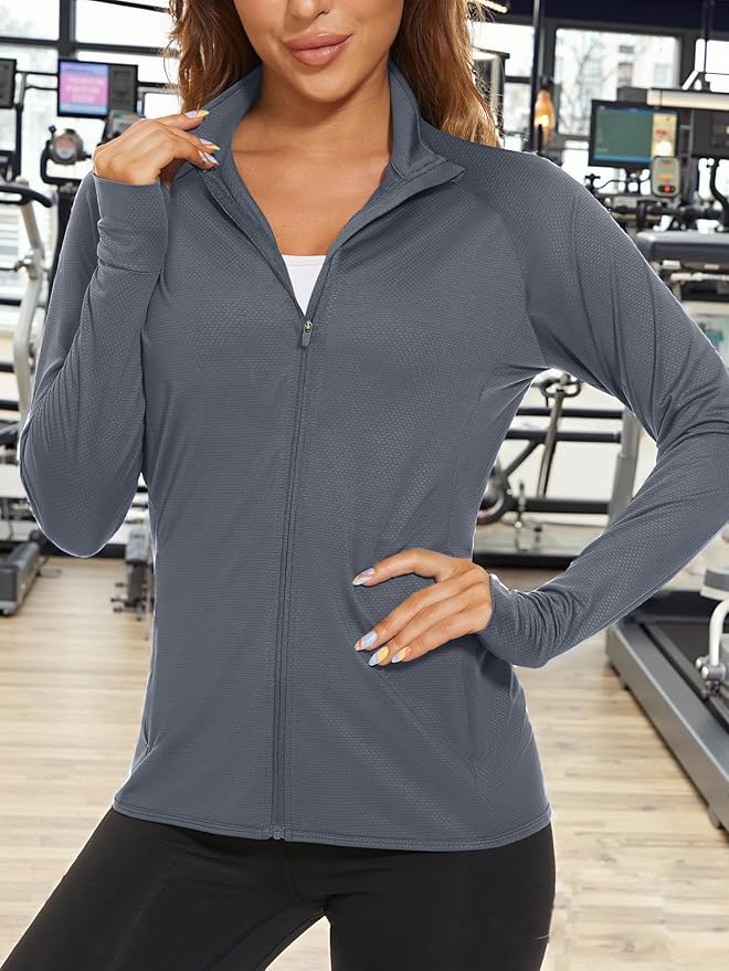 TACVASEN Women's Athletic Jackets Lightweight UV Protection Shirts Full Zip Workout Jacket UPF 50+ Long Sleeve Sun Shirt